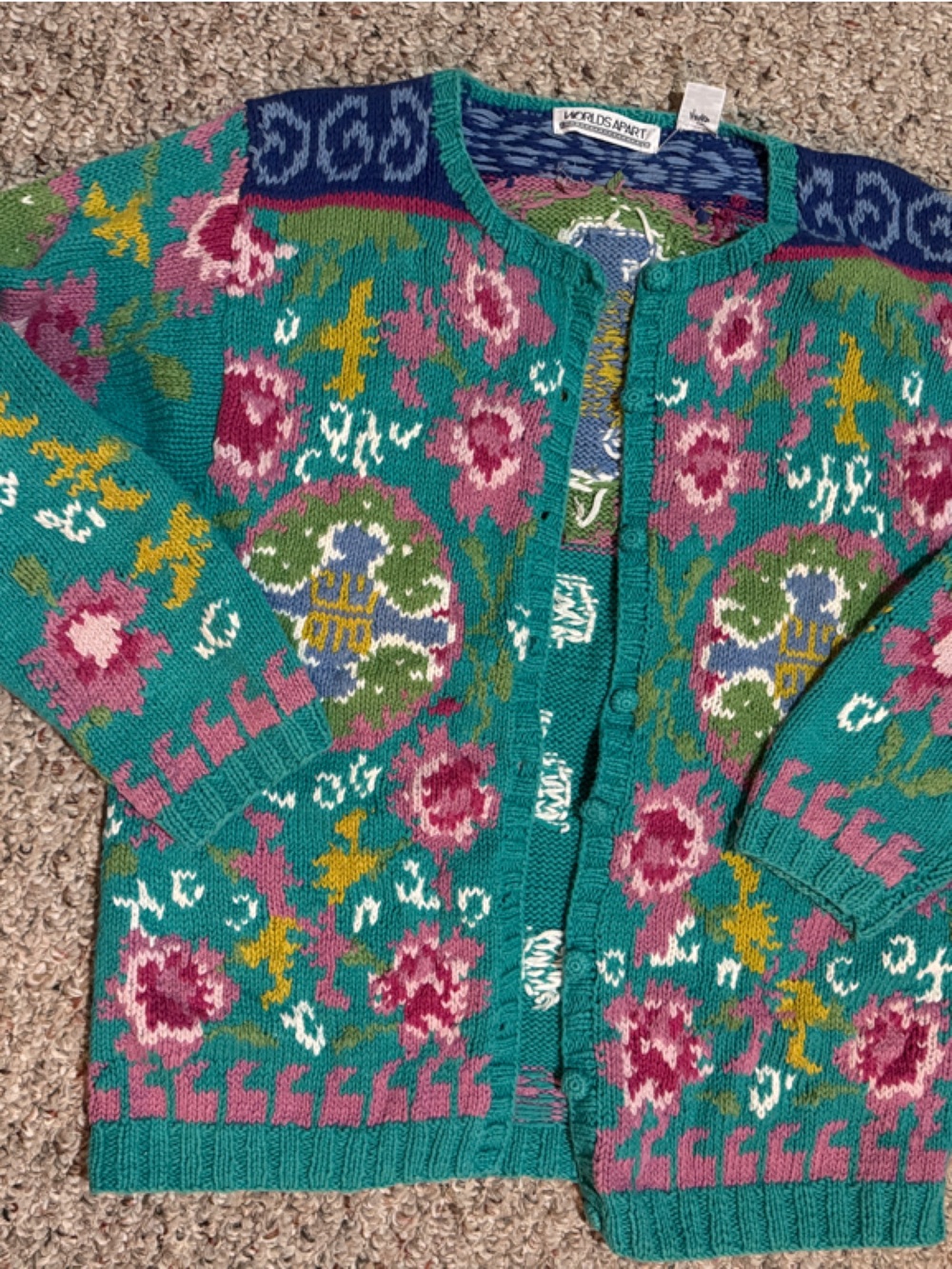 Teal Floral Knit Cardigan
